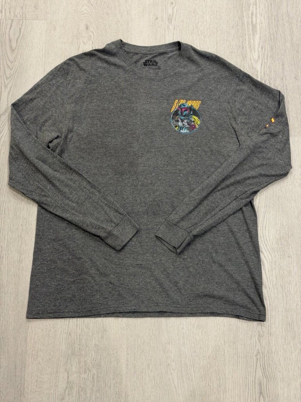 Star Wars Boba Fett Long Sleeve T-Shirt Grey Size Large Graphic Tee